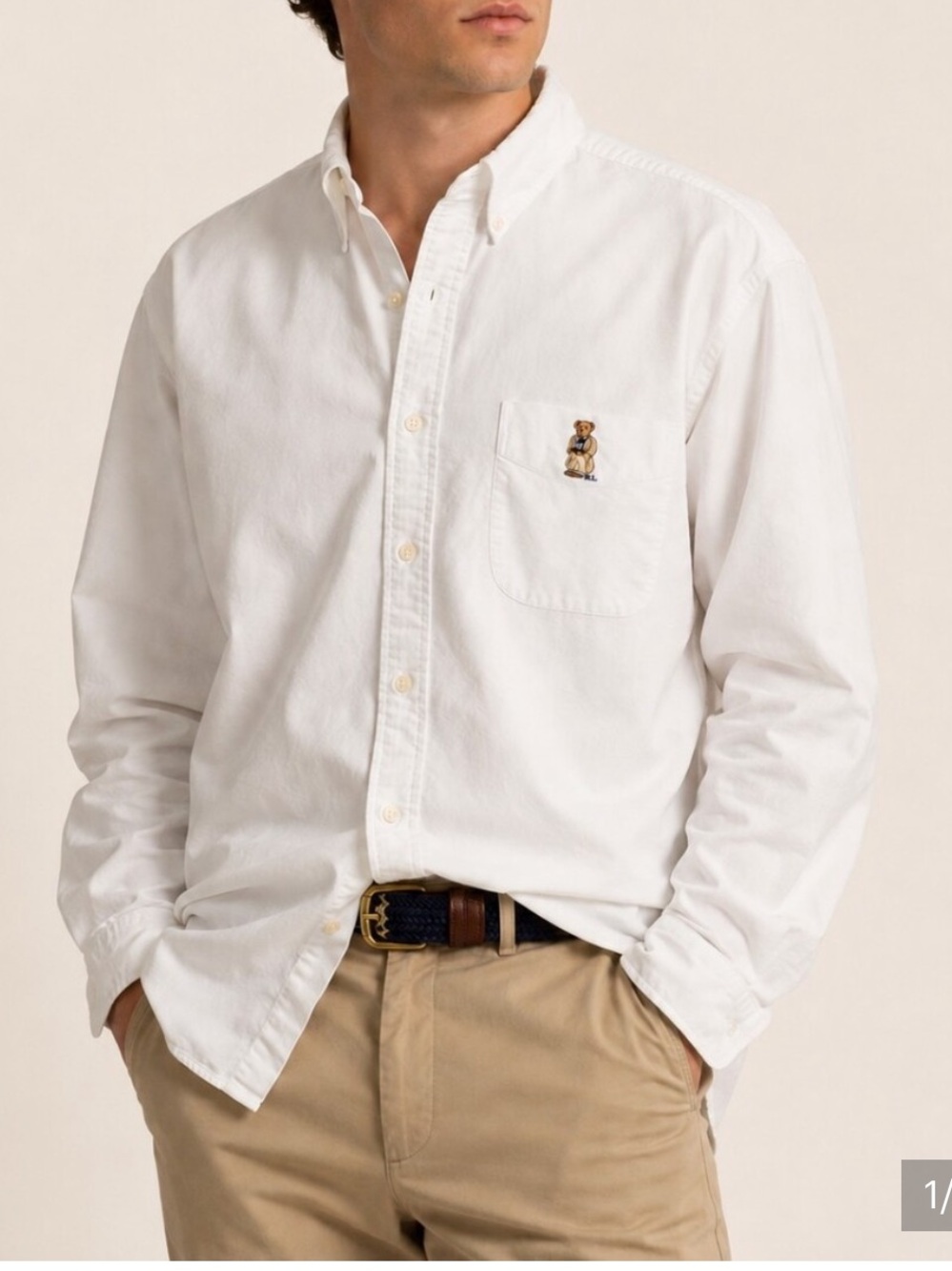 Ralph Lauren Blake Oxford Polo Bear Ski Button Cotton Shirt XL White Embroidered